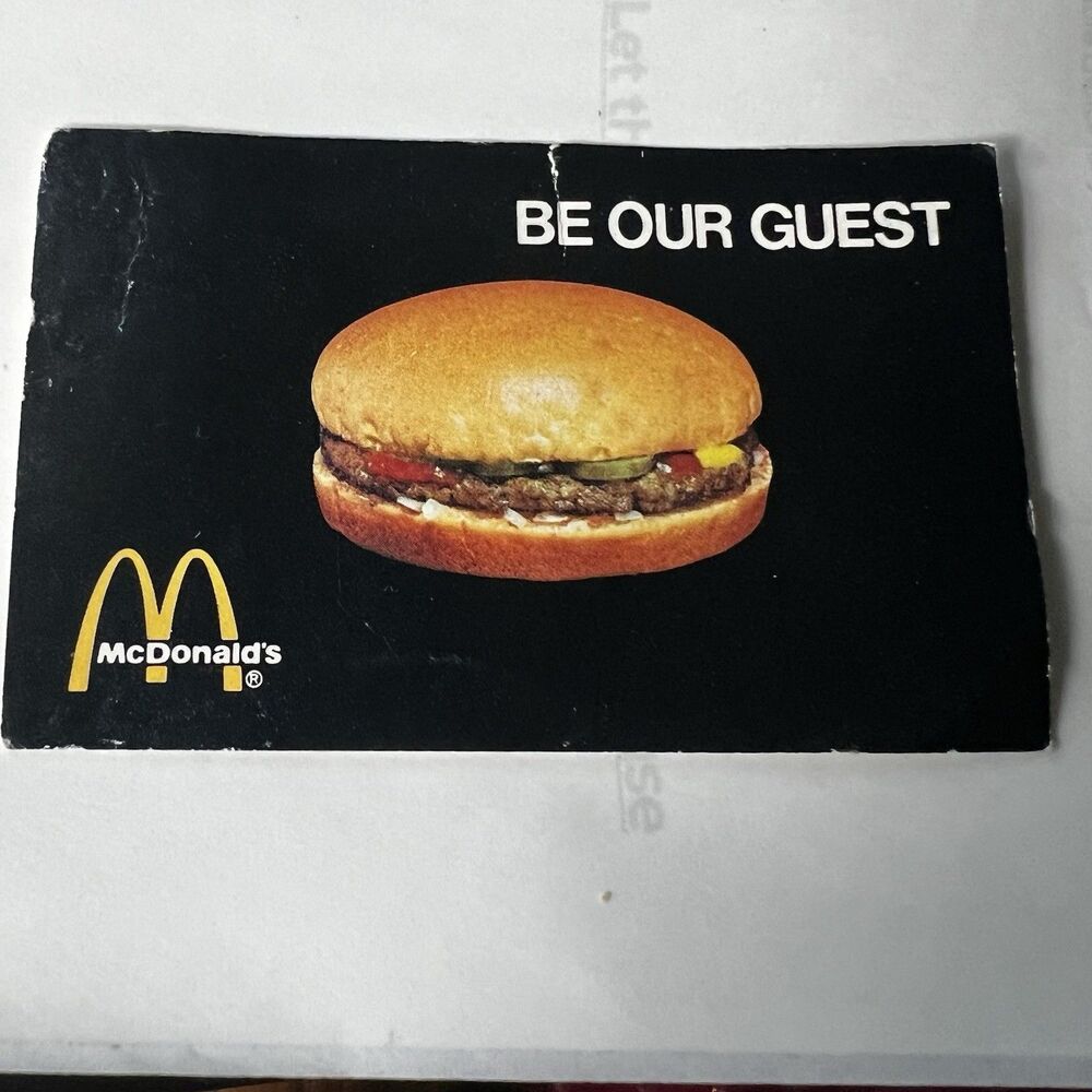 McDonald’s “Be Our Guest” 1980s Card- 100% Pure Beef Hamburger!